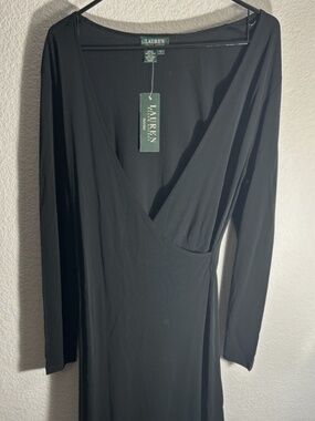 NWT Lauren Ralph Lauren Women’s Large Black Mock Neck Maxi Dress
